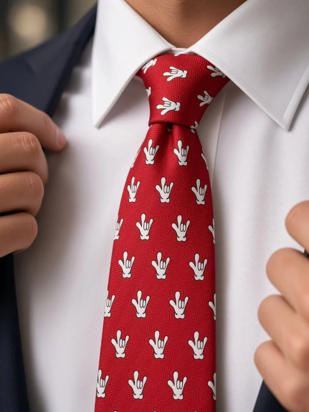 Gallaudet University Mens Neck Tie 100% Silk Red I Love You ILY Handshape New